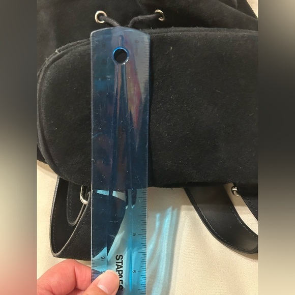 UGG Australia Black Suede Shearling Mini Drawstring Backpack - Picture 12 of 13